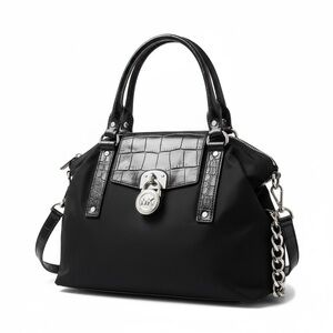 MK Hamilton Nylon & Croc Embossed Leather Satchel/Crossbody bag Silver Hardware